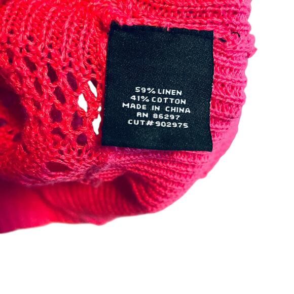 BCBG Maxazria Crocheted Linen Cotton Blend Bohemian Top Pink Lge Oversized Retro - Picture 11 of 12